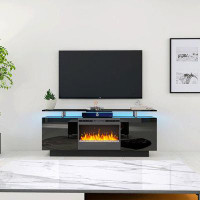 Ivy Bronx Black 160CM Large TV Cabinet With Fireplace Can Heating Change Colour 9 Models 8 Levels Have LED Light 25.98"