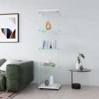 Creationstry Glass Display Cabinet Shelves with Door, Floor Standing Bookshelf