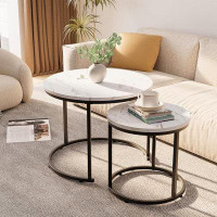 Latitude Run® Latitude Run® Round Nesting Coffee Table Side Table Set Of 2 End Tables For Living Room Bedroom Balcony,wh