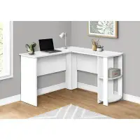 Latitude Run® Computer Desk, Home Office, Corner, Storage Shelves, 48"L, L Shape, Work, Laptop, Laminate, White