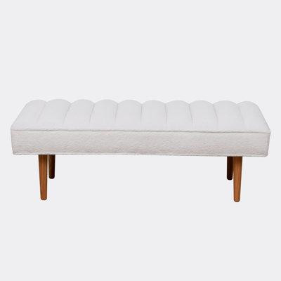 Ebern Designs Tufted Bench White Sherpa Upholstered End of Bed Benches with Wooden Legs in Couches & Futons