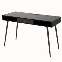 Wenty Mid Century Desk With USB Ports And Power Outlet, Modern Writing Study Desk With Drawers, Multifunctional Home Off