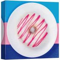 IDEA4WALL IDEA4WALL Canvas Print Wall Art White Donuts With Pink Stripes Food Dessert Photography Realism Glam Colourful