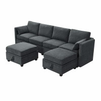 Hokku Designs Sectional Sofa, U Shaped Couch With Adjustable Armrests And Backrests,6 Seat Reversible Sofa Bed With Stor
