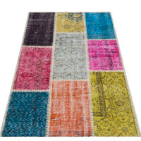 Rug N Carpet Iskece Beige Patchwork Wool Handmade Area Rug