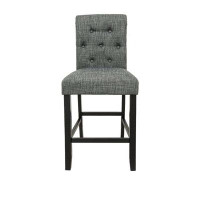 Red Barrel Studio Faine 24 Inch Counter Height Dining Chair, Tufted Grey Upholstery, Black Wood