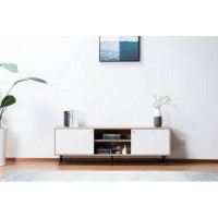 Ivy Bronx Wood Finish Tv Stand With   Cabinets And Modular Shelves