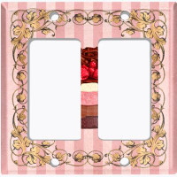 WorldAcc Metal Light Switch Plate Outlet Cover (Raspberry Layered Chocolate Cake Pink Frame Stripes - Single Toggle)