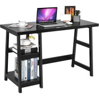 Latitude Run® Latitude Run® Computer Desk With Shelves, Modern Trestle Desk Home Office Desk With Storage Shelf, Space S