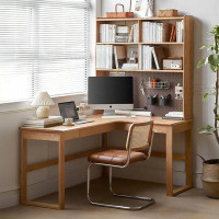 Recon Furniture Solid Wood L-shape Desk With bookshelf,1-drawer