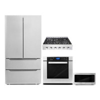 Cosmo 4 Piece Kitchen Package with 36" Slide-in Gas Cooktop 30" Single Electric Wall Oven 24.4" Built-in Microwave & Ene
