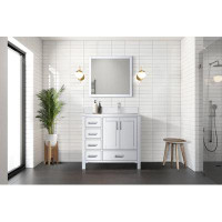 Latitude Run® Meuble-lavabo excentré à droite L 36 po x P 22 po, plateau en quartz blanc et miroir 34 po.
