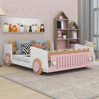 Zoomie Kids Aldeen Full size Car-shaped platform bed with Soft cushion and shelves on the footboard
