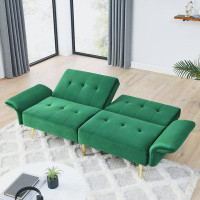Mercer41 Velvet Futon Sofa Bed, Convertible Sleeper Loveseat Couch with Folded Armrests