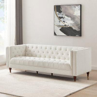 Latitude Run® Clodine Mid Century Luxury Chesterfield French Boucle  Sofa In Beige