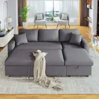 Latitude Run® Upholstery  Sleeper Sectional Sofa Grey With Storage Space