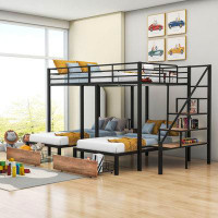Mason & Marbles Akia Full Over Twin And Twin Metal Triple Bunk Bed With Two Drawers And Staircase