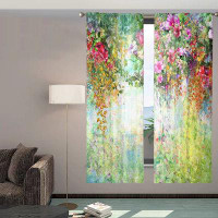 Winston Porter Frani Curtains Blooming Spring, Chiffon Window Drape Treatment For Living Room Bedroom Colourful Floral P