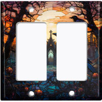 WorldAcc Metal Light Switch Plate Outlet Cover (Halloween Spooky Church Raven - Double Rocker)