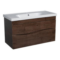 Millwood Pines Modern Wall Mounted Bathroom Vanity With Washbasin | Wave Rosewood Collection With Side Vanity Cabinet |