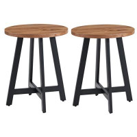 17 Stories 17 Storeys Set Of 2 Modern Round End Tables With Metal Bases (Walnut)