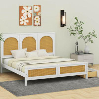 Bay Isle Home™ Queen Size Wood Storage Platform Bed With 2 Drawers And Rattan Headboard