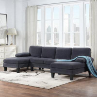 Latitude Run® [VIDEO Provided][New] 112*56" Granular Velvet Sofa,U-Shaped Couch With Oversized Seat,6-Seat Sofa Bed With