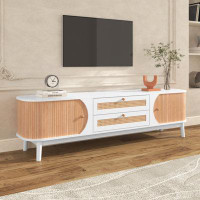 Bay Isle Home™ Rattan TV Stand For Tvs Up To 75'', Modern Farmhouse Media Console, Entertainment Centre With Solid Wood