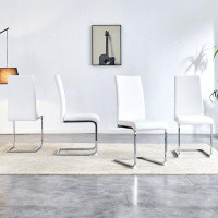 Ivy Bronx Set of 4 Modern Dining Chairs: PU Faux Leather Upholstery with Cushioned Backrest and Edge
