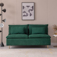 Mercer41 Modern Armless Loveseat Couch,Armless Settee Bench, Emerald Cotton Linen-59.8''