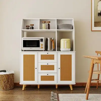 Latitude Run® Cabinet with Rattan Door and 3 Drawers,Floor Cabinet