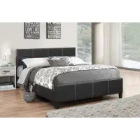 Hokku Designs Bed Made Of Metal With Headboard In Faux Leather, Black - 39'' Single