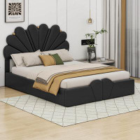 Cosmic Queen Size PU Upholstered Petal Shaped Hydraulic Storage System Platform Bed with Metal Balls