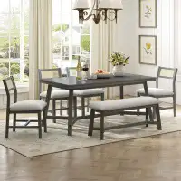 Loon Peak 6-piece Retro Dining Set, Dining Table and 4 upholstered chairs & 1 bench