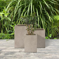 Latitude Run® Kante 3 Piece Lightweight Modern Square Outdoor Planters, 19, 16 and 13 Inch Tall Set