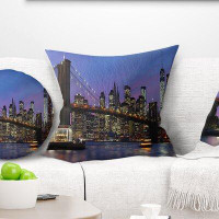 Made in Canada - East Urban Home Brooklyn Bridge and Manhattan at Sunset Pillow