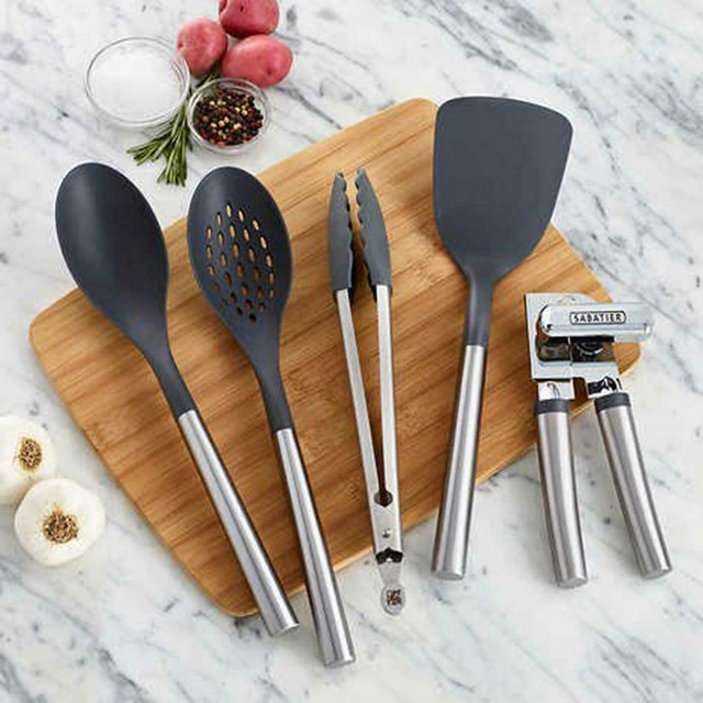 SABATIER® 5-PIECE STAINLESS STEEL KITCHEN SET -- Includes can opener, tongs, spoons, and turner! -- Only $29.95 per set! in Kitchen & Dining Wares