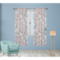 Frifoho Grey Watercolor Floral Window Treatment Panels Curtains - Set Of 2 - Blush Pink Grey And White Shabby Elegance R