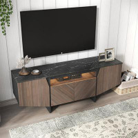 Ivy Bronx 63 Inch TV Stand With LED Lights, With Storage Cabinet And Shelves, TV Console Table Entertainment Centre For