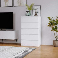 HOMFA Homfa 5 Drawer White Dresser, Modern Storage Cabinet For Bedroom, White Chest Of Drawers Wood Organizer For Living