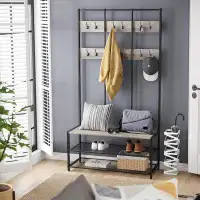 17 Stories Large Coat Rack Stand, Coat Tree With 12 Hooks And Shoe Bench In Industrial Design, Hall Tree, Multifunctiona