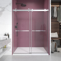 K&A DS01 62'' - 66'' W x 76'' H Double Sliding Frameless Shower Door with Clear Glass
