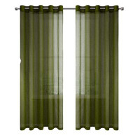 Eider & Ivory™ Olive Green Sheer Curtains Linen Semi Transparent Voile Curtains For Living Dining Room Drapes 60 X 84 In