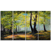 Design Art Green Autumn Forest Landscape 4 Piece Painting Print on Wrapped Canvas Set
