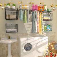3IngSeagulls 2 Pack Laundry Room Shelves Wall Mounted With Wire Baskets, Over The Washer And Dryer Shelf With Clothes Dr