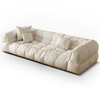 MABOLUS 110.24" White Genuine Leather Modular Sofa cushion couch
