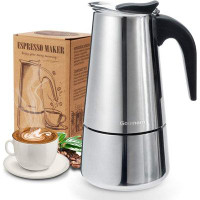 KingSo Stainless Steel Stove-Top Espresso Maker Coffee Pot Italian Moka Percolator 300Ml/10Oz/6 Cup