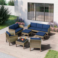 Lark Manor Annancy 7-Piece Outdoor Conversation Set with Club Chairs and Loveseat in Mixed Brown Wicker