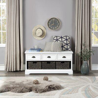 Rosalind Wheeler Home Collection Wood Storage Bench With 3 Drawers And 3 Woven Baskets