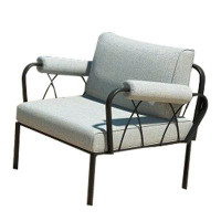 Latitude Run® Rain 33 Inch Patio Armchair, Sectional Design, Black Metal, Pink Fabric